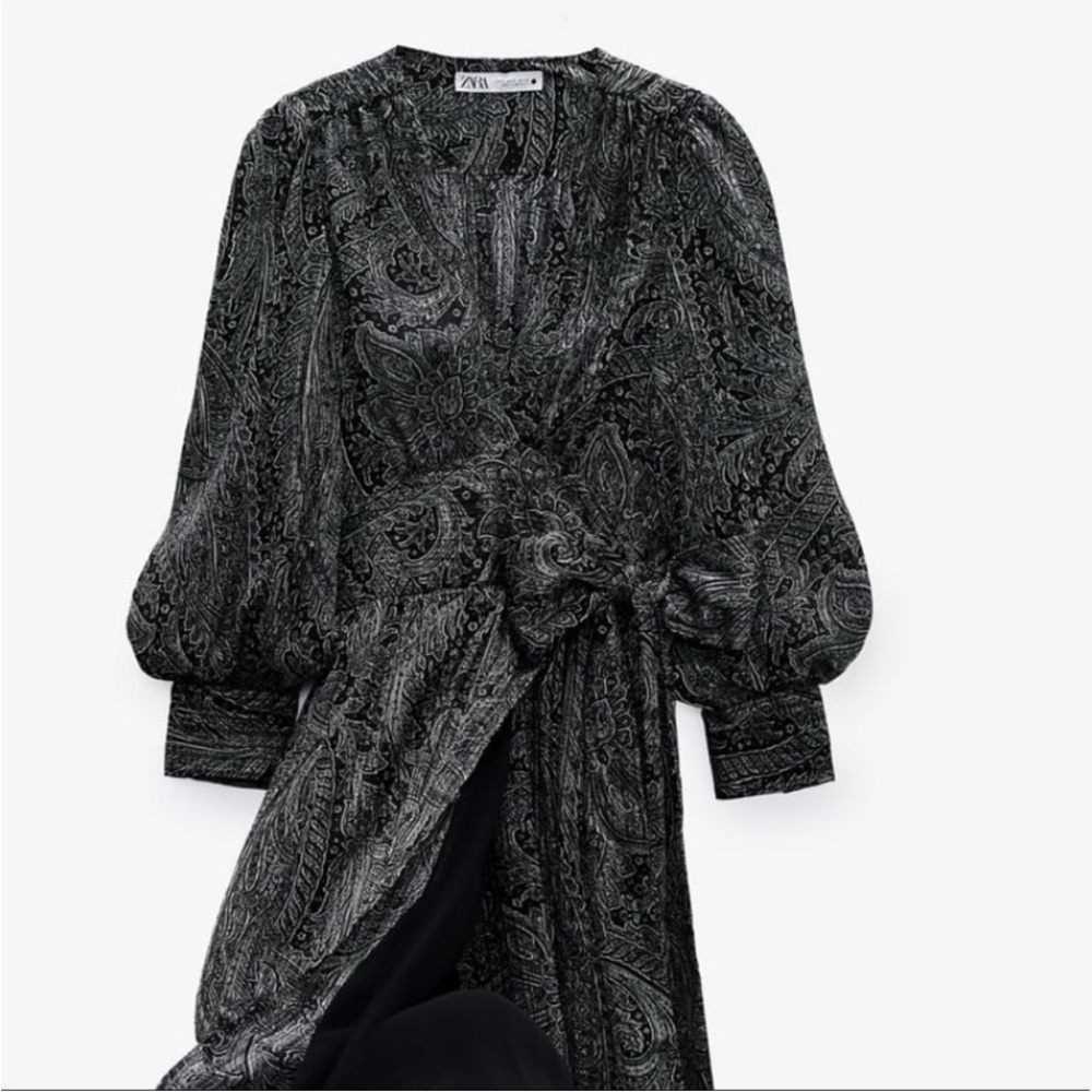 Zara Black and Gray Paisley Wrap Maxi Dress Size small - Picture 6 of 6
